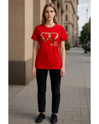 Tricou LOVE MOSCHINO dama culoare Rosu si Print Auriu W4H1922E1951