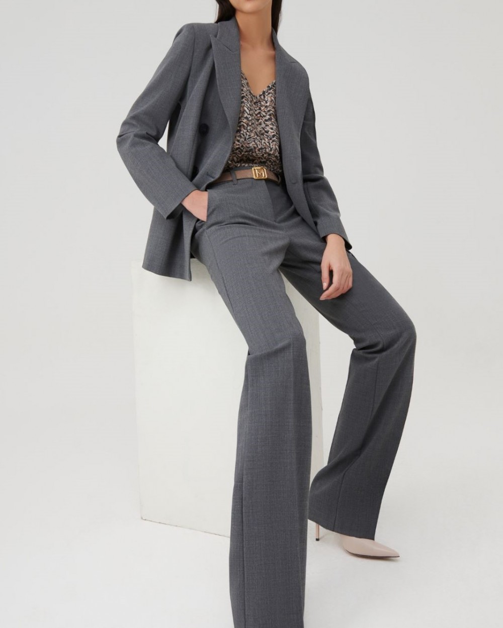 Pantaloni Marella Compozitie Lana Evazati Gri Pantaloni Marella Compozitie Lana Evazati Gri