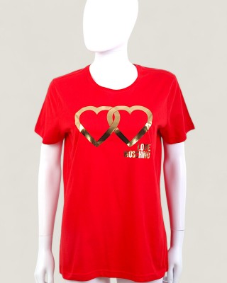 Tricou LOVE MOSCHINO dama culoare Rosu si Print Auriu W4H1922E1951 Tricou LOVE MOSCHINO dama culoare Rosu si Print Auriu W4H1922E1951