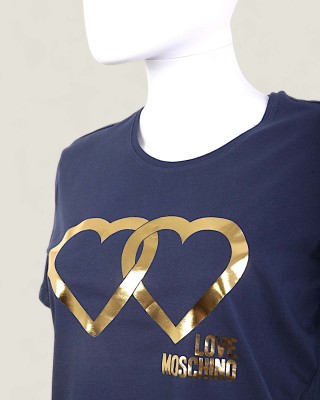 Tricou LOVE MOSCHINO dama culoare Bleumarin si Print Auriu W4H1922E1951
