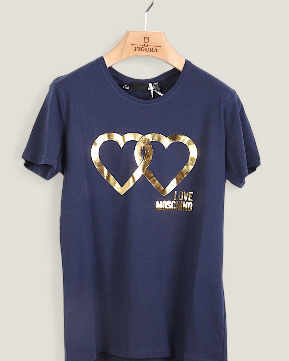 Tricou LOVE MOSCHINO dama culoare Bleumarin si Print Auriu W4H1922E1951