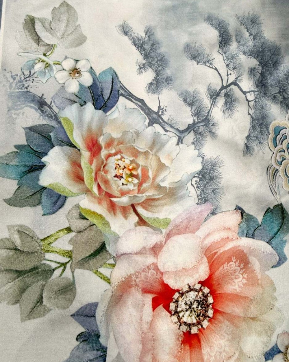 Set esarfa Jardin Artistique: esarfa matase, inel esarfa, felicitare, semn de carte piele