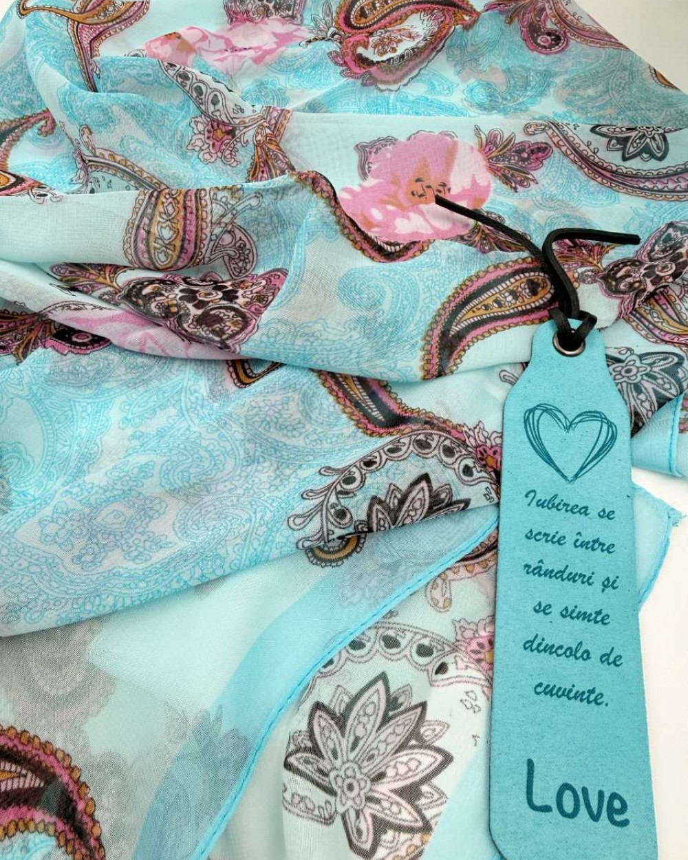 Set esarfa Pure Ciel: esarfa si semn de carte piele