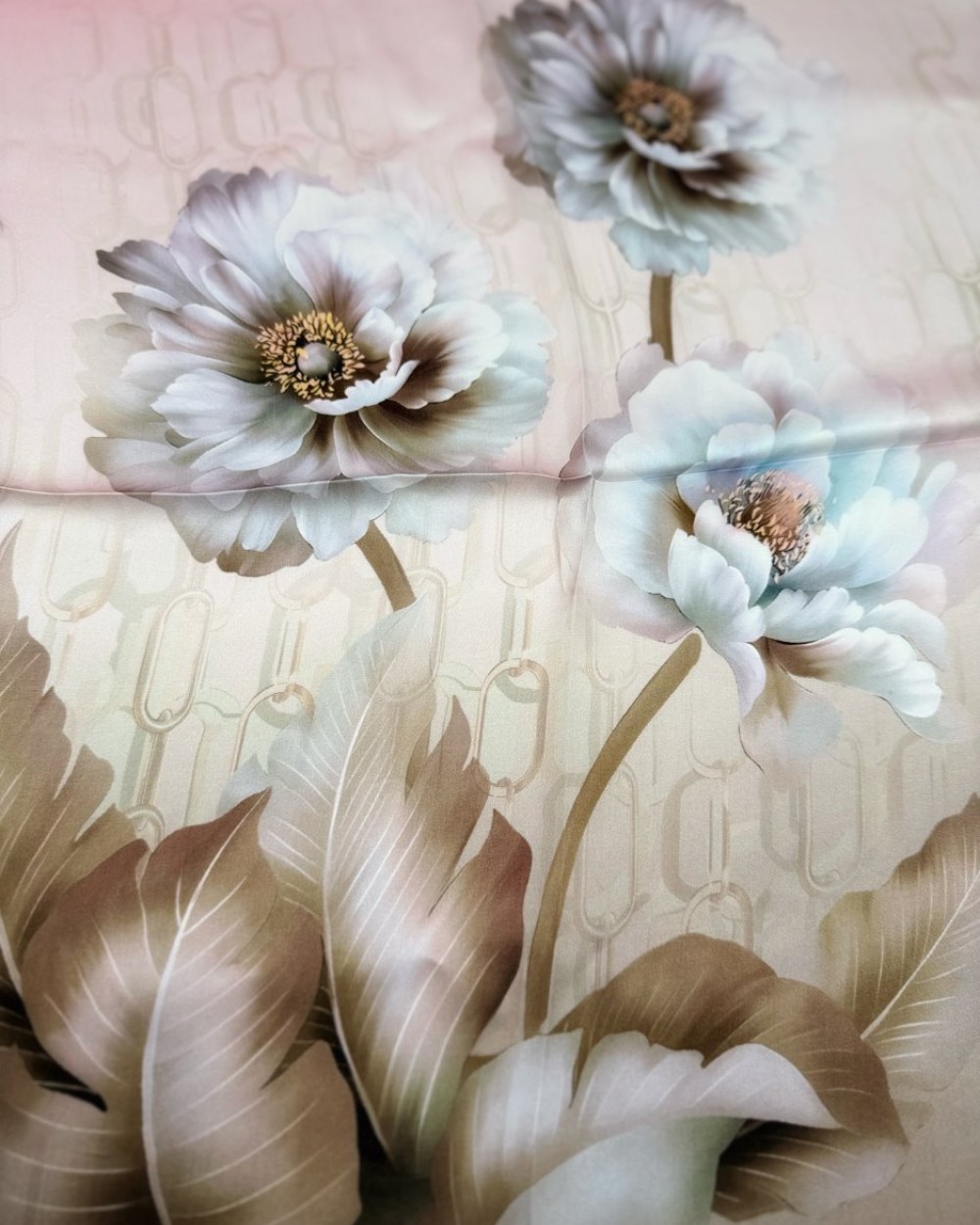 Set esarfa Soft Blossom & Pearls: esarfa matase, butoni camasa perle