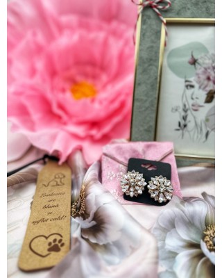 Set esarfa Velvet Blossom: esarfa matase, butoni camasa cristal, semn de carte piele naturala