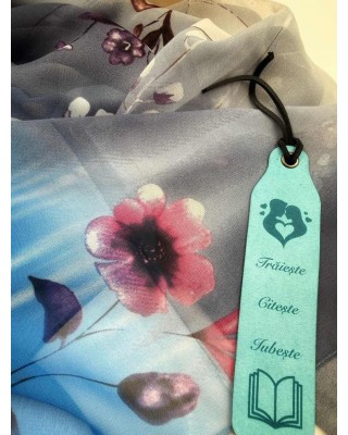 Set esarfa Misty Azure Love: esarfa, semn de carte din piele