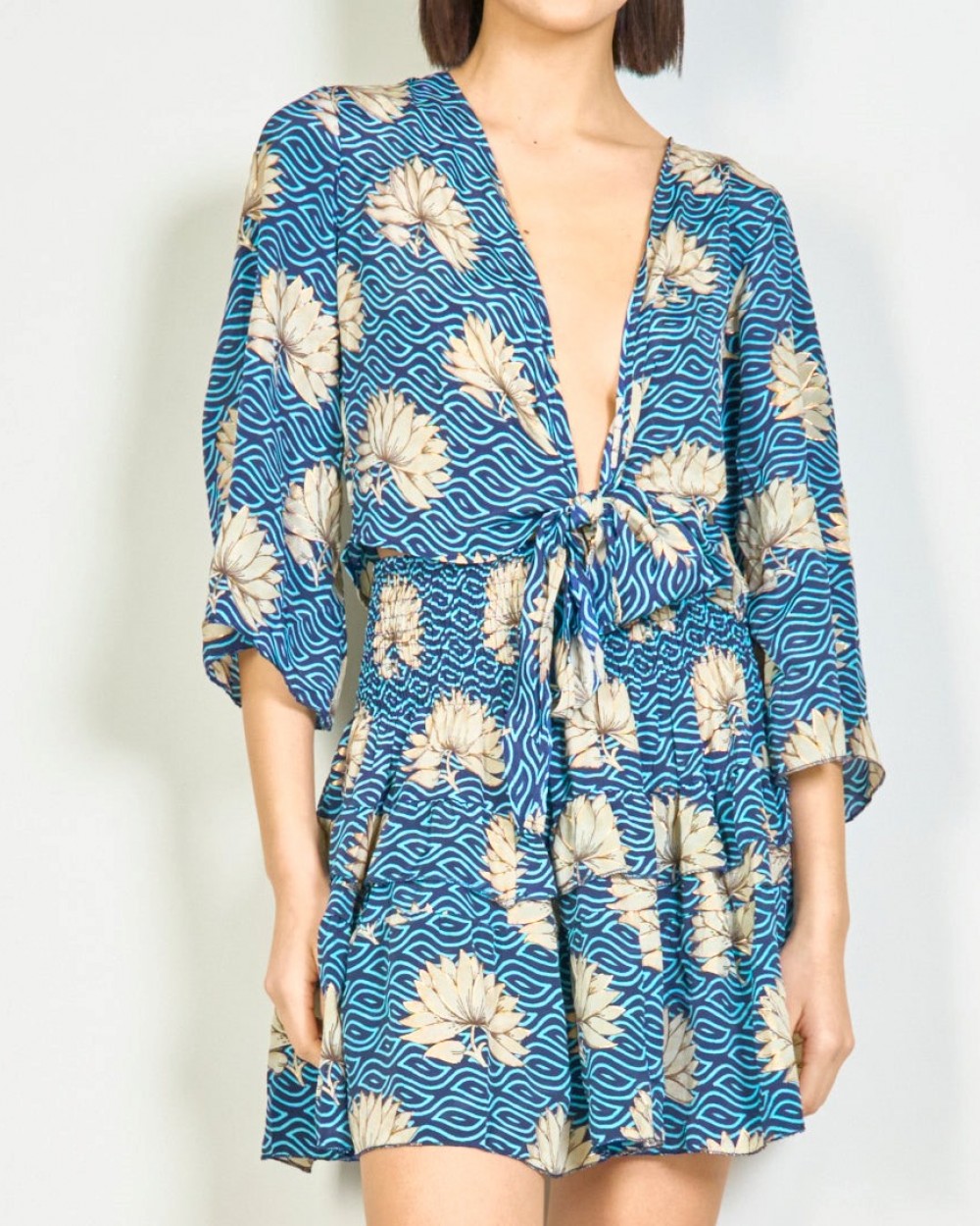 Set top si fusta floral dark blue