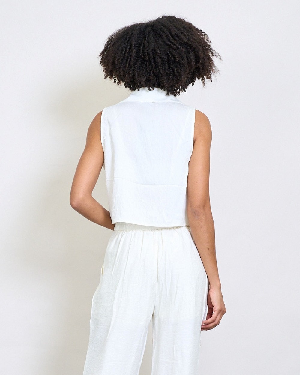 Set alb top si pantaloni din bumbac cu broderie