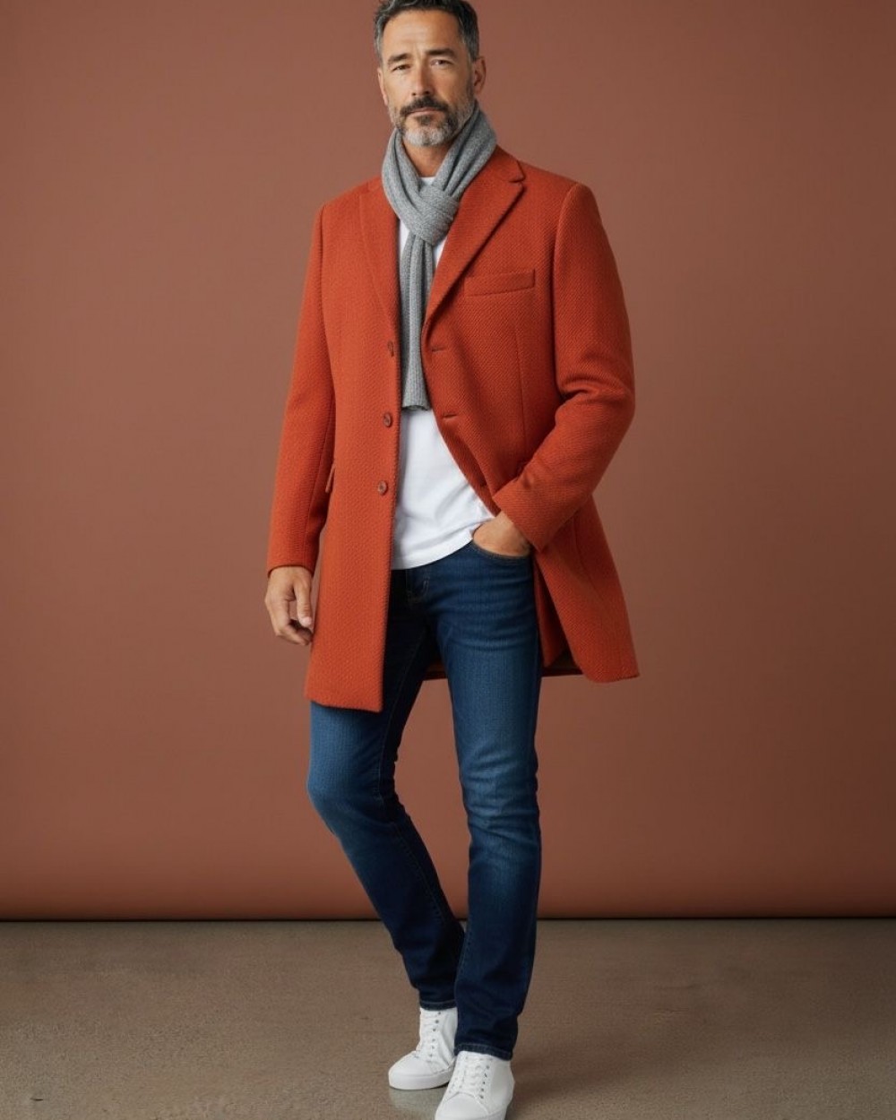 Palton barbati lana caramiziu