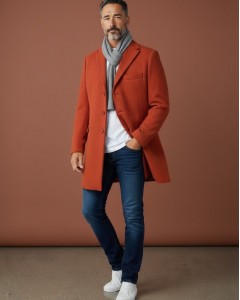 Palton barbati lana caramiziu