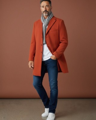 Palton barbati lana caramiziu
