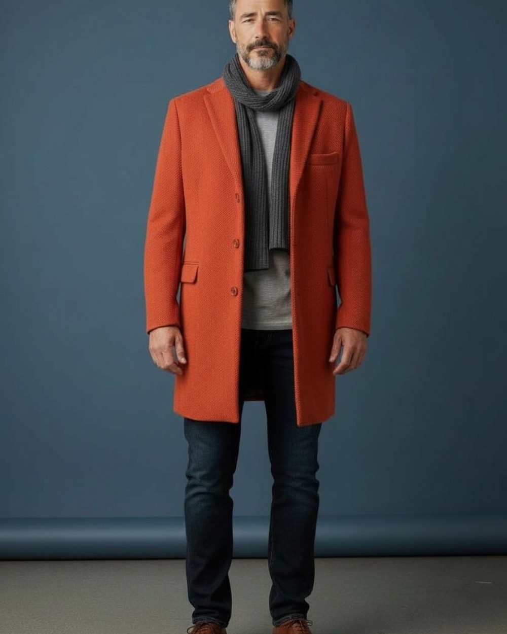 Palton barbati lana caramiziu