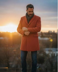 Palton barbati lana caramiziu