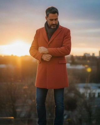 Palton barbati lana caramiziu