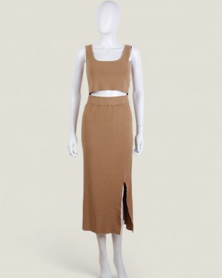 Compleu Tricot Top si Fusta Bej Dama