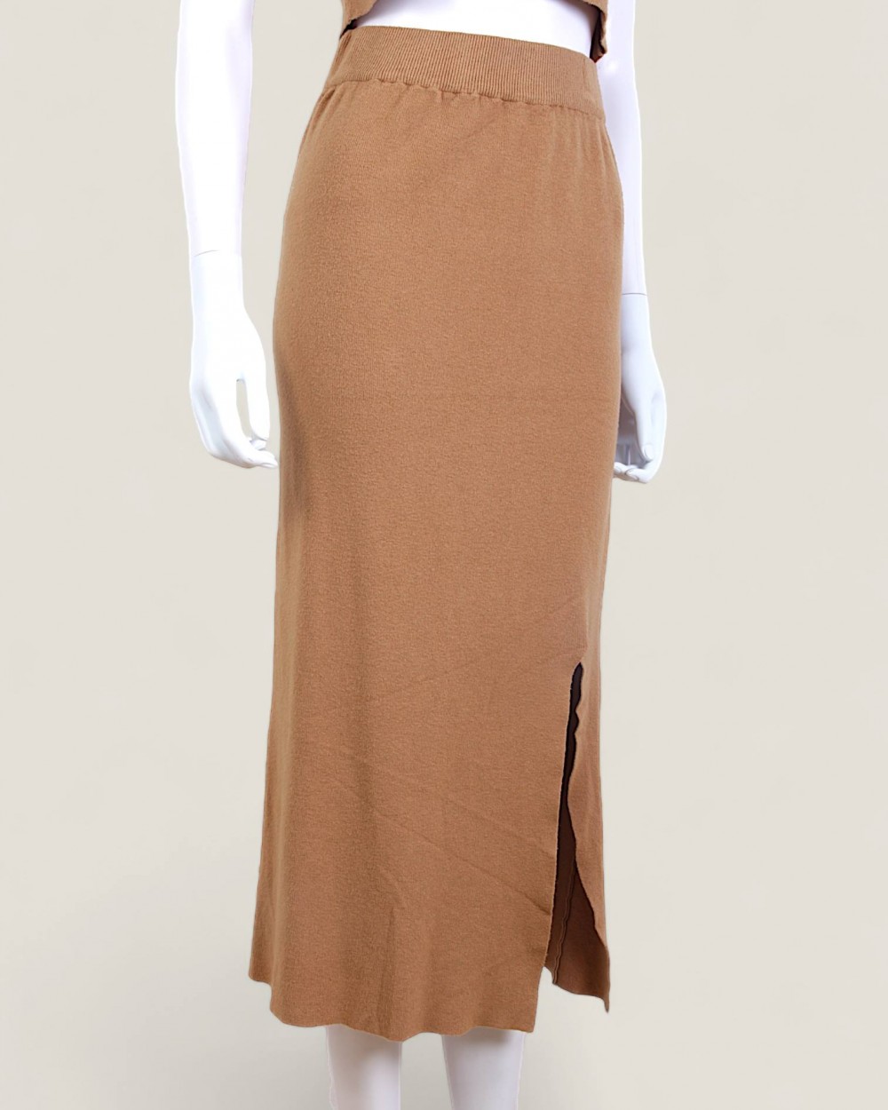 Compleu Tricot Top si Fusta Bej Dama