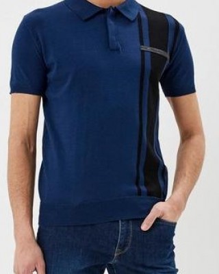 Tricou Trussardi Barbati Albastru Tricot Polo Bumbac
