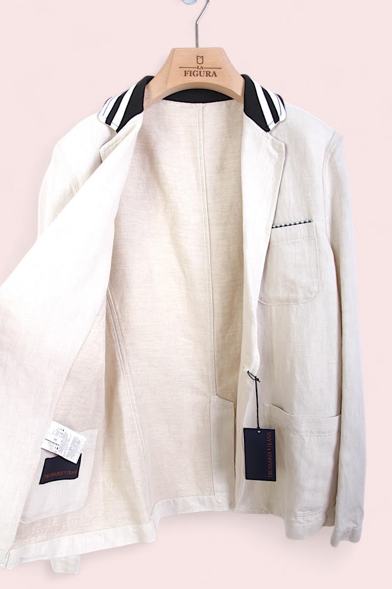 Sacou Casual Barbati Trussardi In si Bumbac Cream Sacou Casual Barbati Trussardi In si Bumbac Cream